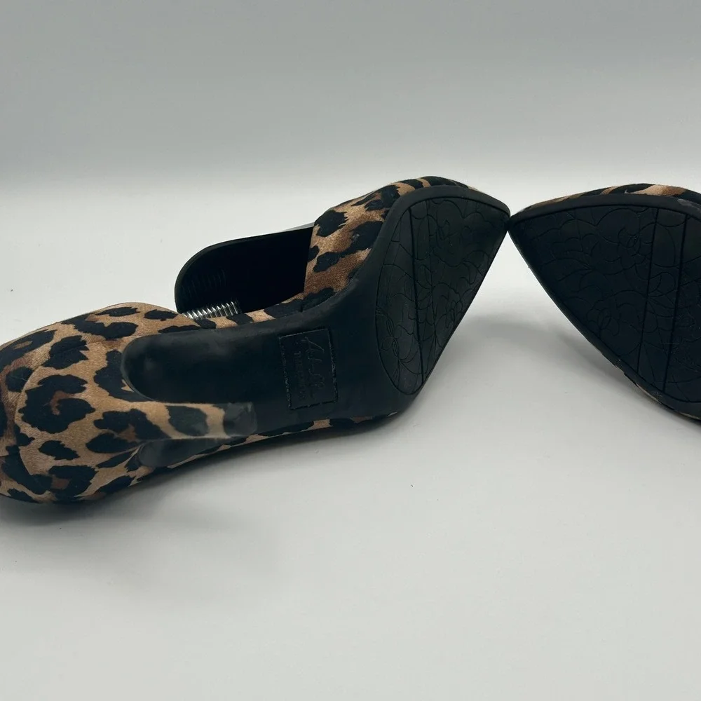 Abella Satine 2 Heel Women 8M Brown Leopard Print Pointed Toe d'Orsay Pumps Chic